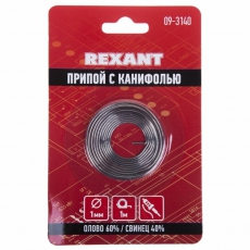 Припой с канифолью Dу=1.0 мм спираль 1 м (Sn60 Pb40 Flux 2.2 %) блистер | 09-3140 | REXANT