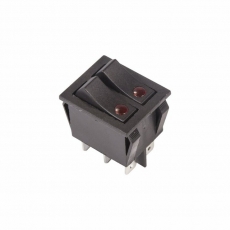 Выключатель клавишный 250V 15А (6с) ON-OFF черный с подсветкой ДВОЙНОЙ | 36-2430 | REXANT