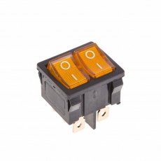 Выключатель клавишный 250V 6А (6с) ON-OFF желтый с подсветкой ДВОЙНОЙ Mini | 36-2162 | REXANT