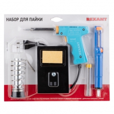 Набор для пайки (паяльник импульсный 30/70 Вт, оловоотсос, подставка, припой) | 12-0164 | REXANT