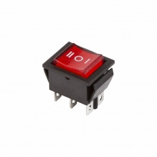 Выключатель клавишный 250V 15А (6с) ON-OFF-ON красный с подсветкой и нейтралью | 36-2390 | REXANT