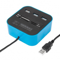 Разветвитель USB на 3 порта+картридер (все в одном) черный | 18-4121 | REXANT