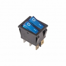 Выключатель клавишный 250V 15А (6с) ON-OFF синий с подсветкой ДВОЙНОЙ | 36-2411 | REXANT