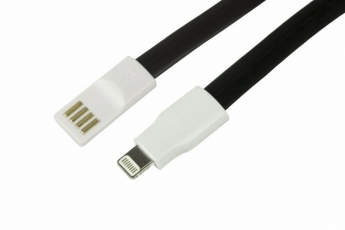 USB кабель для iPhone 5/6/7 моделей плоский силиконовый шнур черный | 18-1978 | REXANT