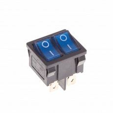 Выключатель клавишный 250V 6А (6с) ON-OFF синий с подсветкой ДВОЙНОЙ Mini | 36-2161 | REXANT