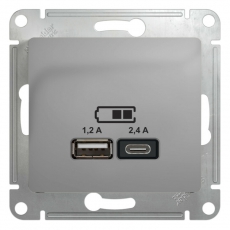 GLOSSA Алюминий USB РОЗЕТКА A+С, 5В/2,4А, 2х5В/1,2 А, механизм | GSL000339 | Schneider Electric