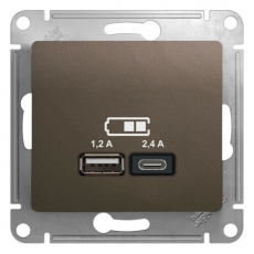 GLOSSA Шоколад USB РОЗЕТКА A+С, 5В/2,4А, 2х5В/1,2 А, механизм | GSL000839 | Schneider Electric