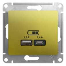 GLOSSA Фисташковый USB РОЗЕТКА A+С, 5В/2,4А, 2х5В/1,2 А, механизм | GSL001039 | Schneider Electric
