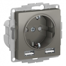 ATLASDESIGN Сталь РОЗЕТКА 16А c 2 USB A+A, 5В/2,4 А, 2х5В/1,2 А, механизм | ATN000930 | Schneider Electric