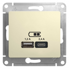 GLOSSA Бежевый USB РОЗЕТКА A+С, 5В/2,4А, 2х5В/1,2 А, механизм, | GSL000239 | Schneider Electric