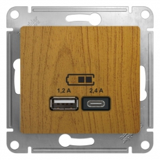 GLOSSA Дерево Дуб USB РОЗЕТКА A+С, 5В/2,4А, 2х5В/1,2 А, механизм | GSL000539 | Schneider Electric