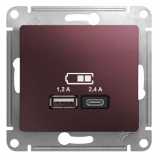 GLOSSA Баклажановый USB РОЗЕТКА A+С, 5В/2,4А, 2х5В/1,2 А, механизм | GSL001139 | Schneider Electric
