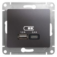 GLOSSA Графит USB РОЗЕТКА A+С, 5В/2,4А, 2х5В/1,2 А, механизм | GSL001339 | Schneider Electric
