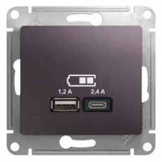 GLOSSA Сиреневый туман USB РОЗЕТКА A+С, 5В/2,4А, 2х5В/1,2 А, механизм | GSL001439 | Schneider Electric