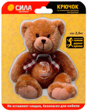 Крючок SHT12-S1C-12 на силиконовом креплении Мишка Teddy 12х14.5 см нагрузка до 2,5 кг | Б0002519 | СИЛА