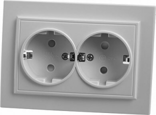PST16-9014-01 Розетка 2-местная с/з, 250В, 16А, серия Эрна, белый | 39054 | STEKKER