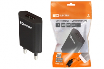 Сетевое зарядное устройство, СЗУ 2, 1 А, 1 USB, черный, | SQ1810-0002 | TDM