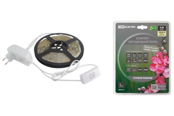 Комплект светодиодной ленты SMD2835-60 LED/м-12 В-4,8 Вт/м-IP65-3000 К (5 м), 24 Вт | SQ0331-0229 | TDM