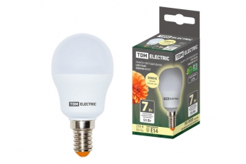 Лампа светодиодная LED 7Вт E14 230В 3000К FG45 шар | SQ0340-0177 | TDM