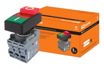 Кнопка двойная MPD13-11R (зеленая/красная-выступающая) (LED) d22мм/220В (I/O) линза красная | SQ0747-0035 | TDM