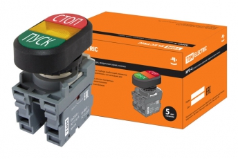 Кнопка двойная MPD4-11Y (зеленая/красная) (LED) в сборе d22мм/220В (ПУСК/СТОП) линза желтая | SQ0747-0056 | TDM