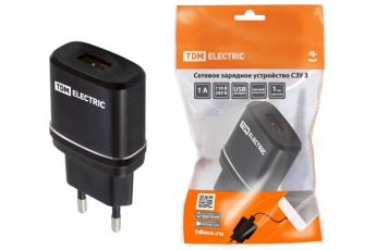Сетевое зарядное устройство, СЗУ 3, 2,1 А, 1 USB, черный, | SQ1810-0011 | TDM