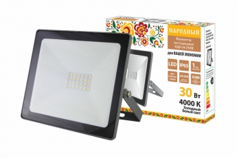 Прожектор светодиодный СДО-04-030Н 30 Вт, 4000 К, IP65, серый, Народный | SQ0336-0282 | TDM