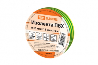Изолента ПВХ 0,13*15мм Желто-Зеленая 10м  | SQ0526-0027 | TDM