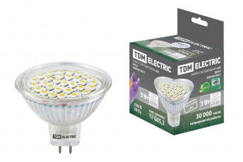 Лампа светодиодная LED 3Вт GU5.3 220В 4000К MR16 SMD отражатель (рефлектор) | SQ0340-0021 | TDM