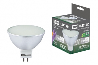 Лампа светодиодная LED 7Вт GU5.3 220В 4000К MR16 SMD (с матовым стеклом) отражатель (рефлектор) | SQ0340-0063 | TDM