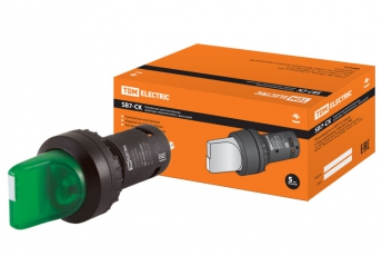 Переключатель на 2 положения с фиксацией SB7-CK2365-220V короткая ручка(LED) d22мм 1з+1р зеленый | SQ0746-0059 | TDM
