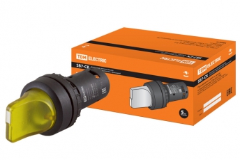 Переключатель на 3 положения с фиксацией SB7-CK3565-220V короткая ручка(LED) d22мм 1з+1р желтый | SQ0746-0069 | TDM
