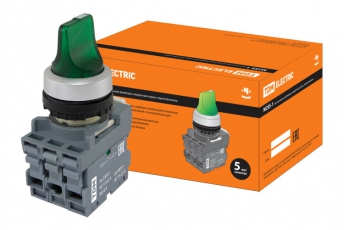 Переключатель на 3 положения с фиксацией M3SS1-21G короткая ручка(LED) d22мм/220B 1з+1р зеленый | SQ0747-0075 | TDM