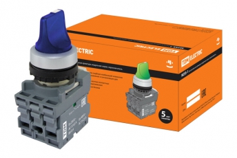 Переключатель на 3 положения с фиксацией M3SS1-21L короткая ручка(LED) d22мм/220B 1з+1р синий | SQ0747-0077 | TDM