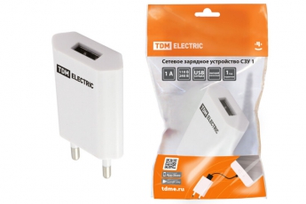 Сетевое зарядное устройство, СЗУ 1, 1 А, 1 USB, белый, | SQ1810-0001 | TDM
