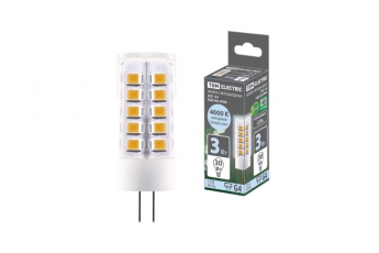 Лампа светодиодная G4-3 Вт-AC/DC 12 В-4000 К, SMD, 16x43 мм | SQ0340-0094 | TDM