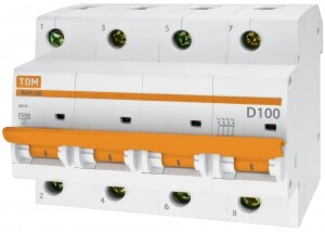 Выключатель автоматический четырехполюсный ВА47-100 100А D 10кА | SQ0207-0044 | TDM
