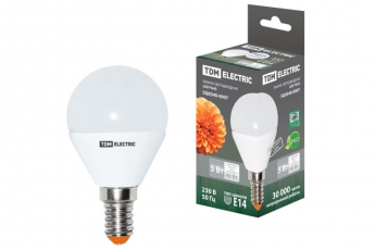 Лампа светодиодная LED 5Вт E14 220В 4000К FG45 шар | SQ0340-0007 | TDM