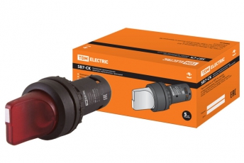 Переключатель на 3 положения с фиксацией SB7-CK3465-220V короткая ручка(LED) d22мм 1з+1р красный | SQ0746-0067 | TDM