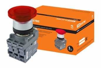 Кнопка грибовидная МРМ1-11R(LED) в сборе d40мм/220B 1з+1р красная | SQ0747-0033 | TDM