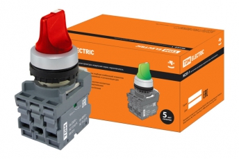 Переключатель на 3 положения с фиксацией M3SS1-21R короткая ручка(LED) d22мм/220B 1з+1р красный | SQ0747-0074 | TDM