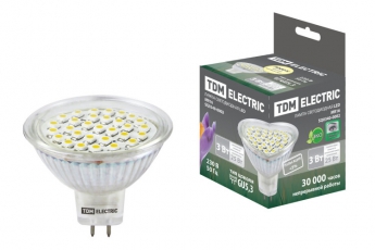 Лампа светодиодная LED 3Вт GU5.3 220В 3000К MR16 SMD отражатель (рефлектор) | SQ0340-0002 | TDM