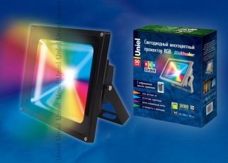 Прожектор светодиодный ULF-S01-50W/RGB/RC IP65 110-240В 50вт с пультом ДУ, мультиколор, серый | 08531 | Uniel
