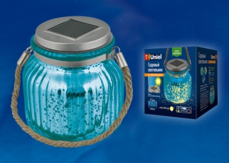 Cветильник садовый декоративный на солнечной батарее USL-M-210/GN120 BLUE JAR Теплый 4000К, 1*АА Ni-Mh акк. в/к. IP44 | UL-00003208 | Uniel