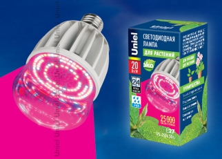 Лампа светодиодная LED-M80-20W/SP/E27/CL ALS55WH LED для растений, IP54. 