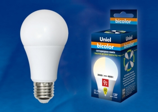 Лампа светодиодная LED-A60-9W/WW+NW/E27/FR PLB01WH LED. «груша», матовая. серия Bicolor. . | UL-00001569 | Uniel
