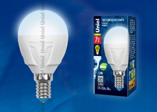 Лампа светодиодная LED-G45 7W/NW/E14/FR PLP01WH LED. «шар», матовая. серия Яркая, пр-во Россия, 4000K | UL-00002417 | Uniel