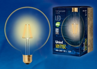 Лампа светодиодная LED-G125-8W/GOLDEN/E27 GLV21GO LED Vintage. «шар», золотистая колба | UL-00002358 | Uniel