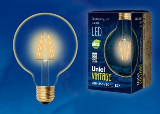 Лампа светодиодная LED-G95-6W/GOLDEN/E27 GLV21GO LED Vintage. «шар», золотистая колба | UL-00002359 | Uniel