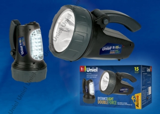 Фонарь прожекторный S-SL017-BA Black Стандарт «Distance lightDouble force». пласт 1W LED + 15 LED, 3,7V, 1000mAh Lithium.ной короб. | 06649 | Uniel
